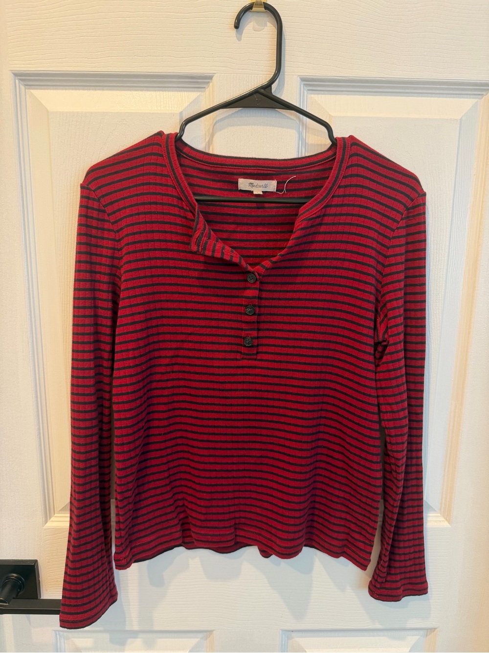 Madewell striped Red and Black Henley Long-Sleeve Top